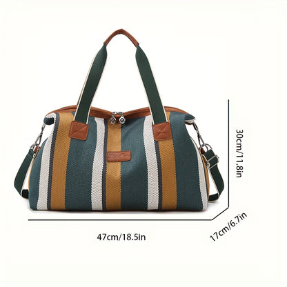 Striped Retro Short-Term Travel Bag for Women, Lightweight Handheld Luggage with Large Capacity