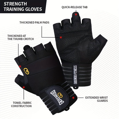 1 Pair GOUNOD Weightlifting Gloves - Reinforced Thumb Crotch, Sturdy Slip-Resistant Design, Adjustable Hook-and-Loop Closure, Black with Yellow Accents for Fitness, Sports & Bodybuilding, Weightlifting Accessories, Sports Han