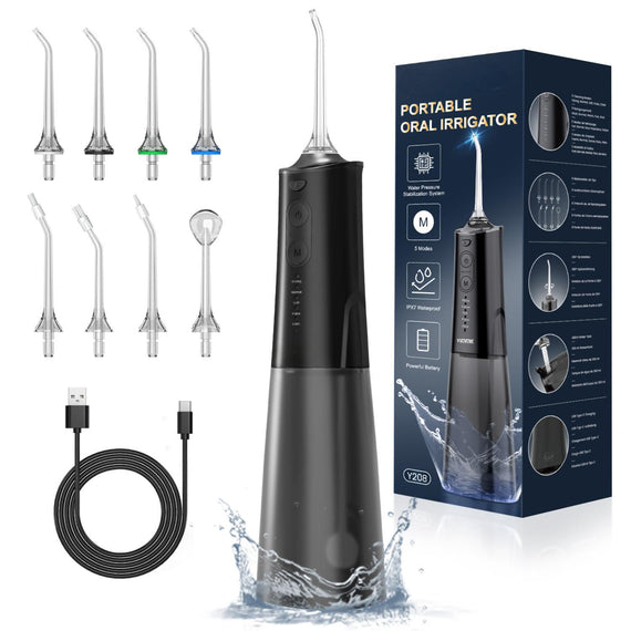 Portable Oral Irrigator, water flosser for teeth, Professional Cordless Dental Irrigator 8 Nozzles 5 Modes, IPX7 Waterproof 300ML USB-C Rechargeable For Cleaning Teeth, Home & Travel