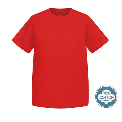 T-shirt infantil de cor sólida, blusa casual de manga curta, t-shirt infantil para o verão.