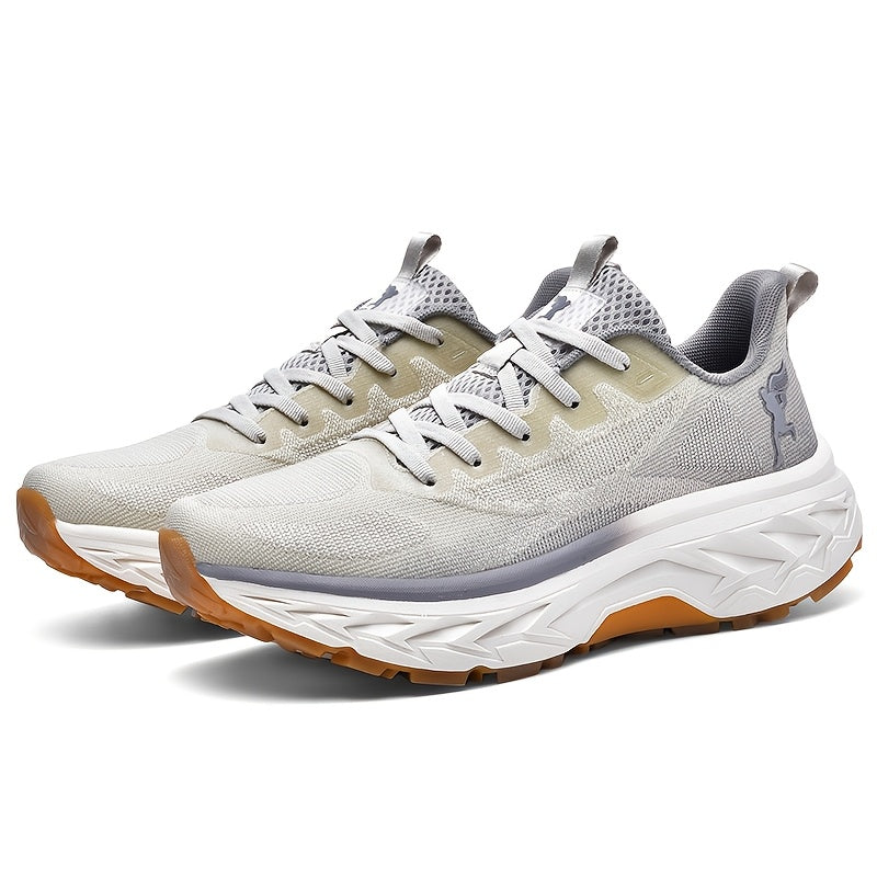 Calçado desportivo para homem para todas as estações, sola macia MD, topo em malha respirável, design leve, sola grossa, calçado moderno para corrida, viagens, caminhadas e campismo.