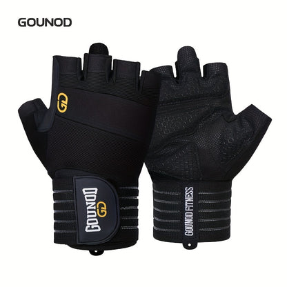1 Pair GOUNOD Weightlifting Gloves - Reinforced Thumb Crotch, Sturdy Slip-Resistant Design, Adjustable Hook-and-Loop Closure, Black with Yellow Accents for Fitness, Sports & Bodybuilding, Weightlifting Accessories, Sports Han