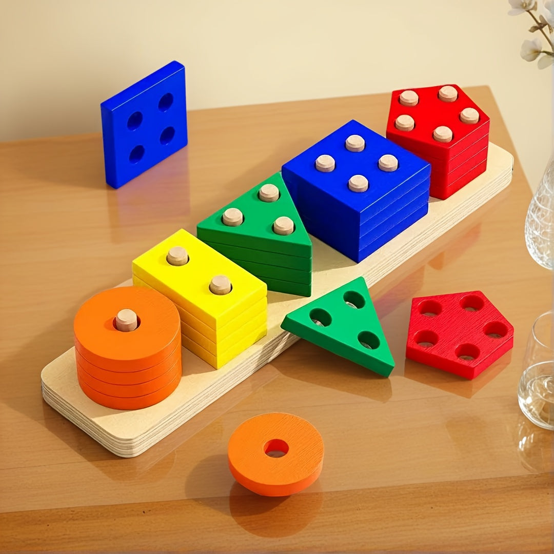 Colorful Geometric Shape Wooden Stacking Blocks for Boys and Girls - Educational Toy to Enhance Color Recognition, Coordination Skills Development Birthday Gift, Learning Through Play, Playful Learning, Smooth Finish, Early L