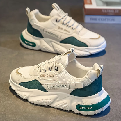 1 Pair Men's All-Season White Low-Top Sneakers - Heavy-Duty Traction PVC Sole, Lace-Up Casual Shoes for Travel, & Daily Wear - Cushioned, All-Terrain Grip (Black/White) - Versatile Outdoor & Footwear