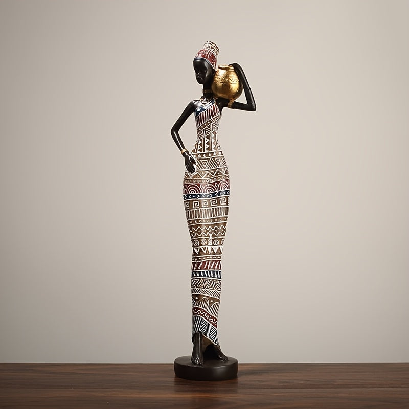 African Tribal Woman Statue 41.9cm Hand-Painted Resin Figurine