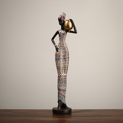African Tribal Woman Statue 41.9cm Hand-Painted Resin Figurine