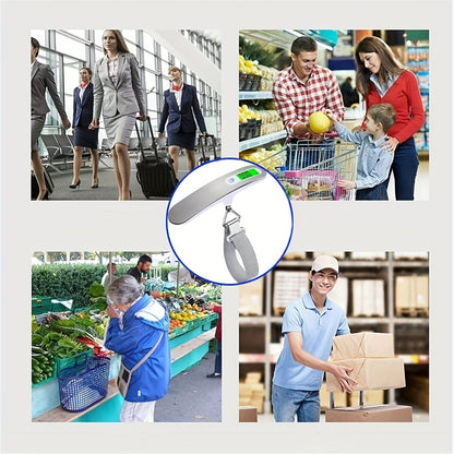 Portable Digital Luggage Scale with Backlit LCD Display, 49.9KG Capacity, Overweight Warning Function, Metal Hook, Lightweight & Compact Design for Travel