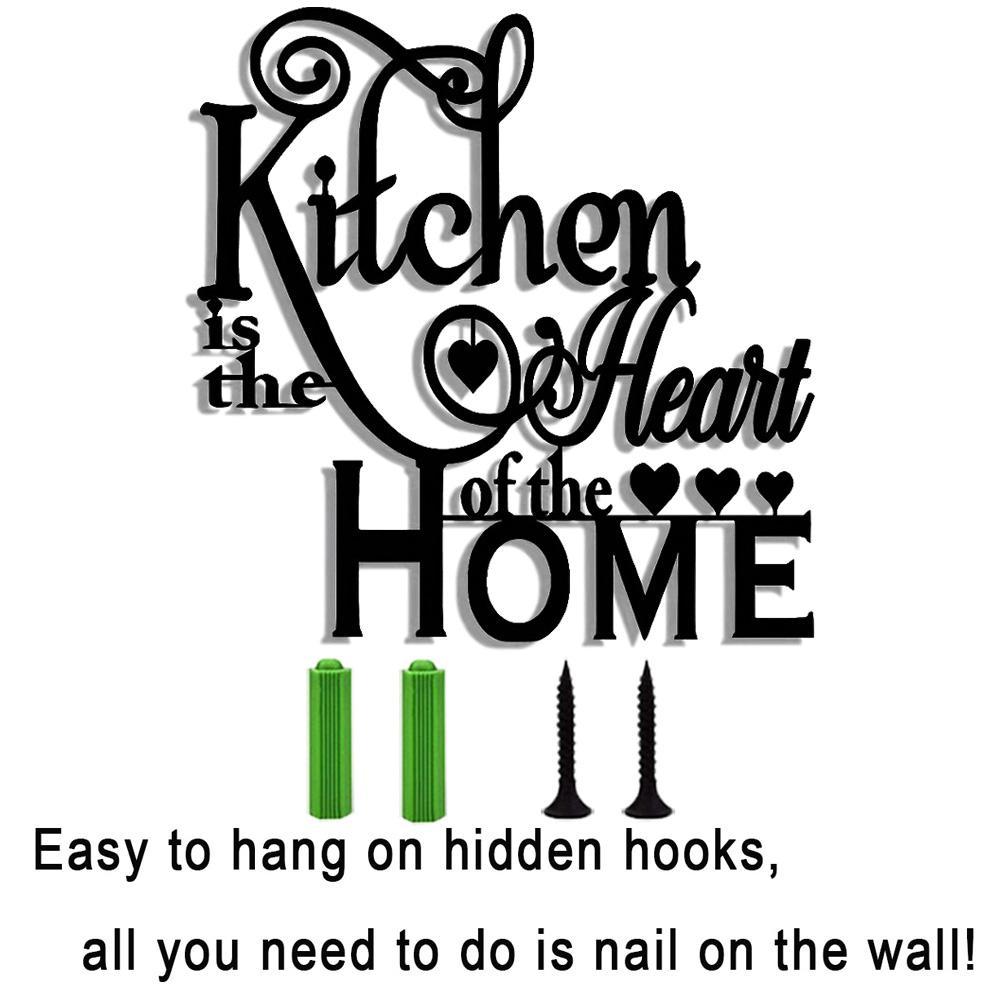 2D Flat, 1pc "Kitchen is the Heart of the Home" Metal Wall Decor - Elegant Script Kitchen Sign with Heart Accents - Durable Metal Art Plaque for Home, Cafe, Restaurant, Bar - Warming Gift for Cooks and Home Decorators, Cafe
