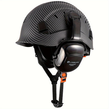 1 Set LOEBUCK Safety Helmet With Visor And Earmuffs, Logging Chainsaw Helmet, Carbon Fiber Patterned Safety Helmet For Lawn Mowing, Black Graphite Pattern, With Smoked Mask And Earmuffs