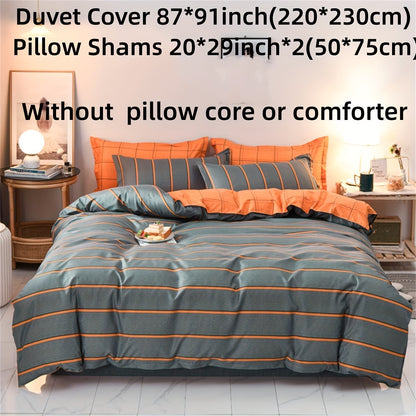 3-Piece Polyester Duvet Cover Set, Striped Print Bedding Set, Soft Comfortable Duvet Cover, For Bedroom, Guest Room (1*Duvet Cover + 2*Pillowcase, no core)