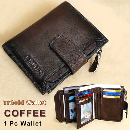 1pc CIEPHIA Men's Genuine Leather Wallet - RFID Blocking -Theft, Vintage Brown (Dark tan/, with Zipper Closure, 17-Card Holder, Coin Pocket, ID Window, Multi-Compartment - Heavy-Duty Full-Feature Wallet for Men, Ideal Gift fo