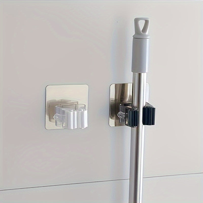 4pcs, Strong Mop Hook, Mop Clip, Punch-free Wall Mounted Mop And Broom Storage Clip, Adhesive Mop Storage Holder, Mop Hanging Rack, Multifunctional Tools Storage Clip For Bathroom Kitchen Garden, Strong Sticky, Cleaning Acces