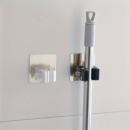 4pcs, Strong Mop Hook, Mop Clip, Punch-free Wall Mounted Mop And Broom Storage Clip, Adhesive Mop Storage Holder, Mop Hanging Rack, Multifunctional Tools Storage Clip For Bathroom Kitchen Garden, Strong Sticky, Cleaning Acces