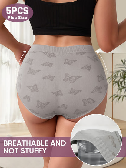 5pcs Plus Size Women's Panties, Soft and Breathable Minimalist Summer Thin Stretchy Briefs