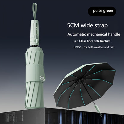 10 bone 3+3 glass fiber bone automatic folding umbrella, enlarged and thickened black rubber sunscreen coating, reinforced protective aluminum alloy skeleton, simple solid color design, unisex business sunshade dual-use umbre