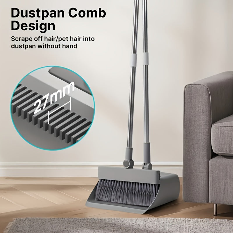 4-in-1 Foldable Broom and Dustpan Set - Durable Plastic, Easy Storage Design for Home Cleaning - Ideal for Kitchen, Bathroom, Bedroom Floors - Includes Water Squeegee, No Broom Required, Broo