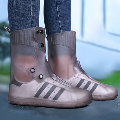 Waterproof Silicone Shoe Covers - Anti-Slip Reusable Foldable Boot Protectors with Double Button Design & Thick Sole for Rainy Snowy Weather, Unisex for Men & Women, Rain Shoe Cover, Rainy Day Essentials, Snow Protection Foot