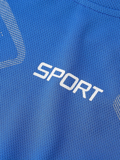 2pcs Boy's "Sport" Outfit Short Sleeves Round Neck T-shirt & Shorts Casual For Summer Daily And Outdoor Wear