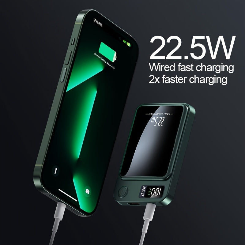 1pc KOILAGER 10000mAh Portable Power Bank with Ultrathin Magnetic Wireless Charging, 22.5W Super Fast Charge, PD20W Bi-directional Fast Charging, 15W Wireless Power, LED Display, Dual Power USB/Type-C for iPhone 16/15pro/14ma
