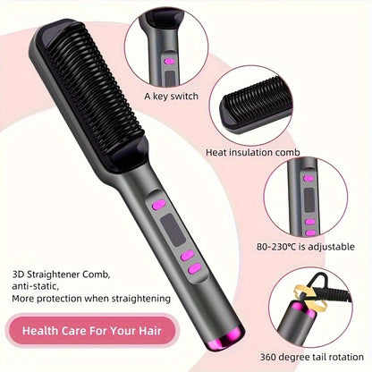 Hair Straightening Brush with LCD Display for Straightening and Curling, Lazy Curling Iron Hair Straightener, Negative Ion Non-Injurious Hair, Anti-scald, Fast Styling Hot Brush, Women'S Gift, Birthday Gift, Holiday Gift, Fas