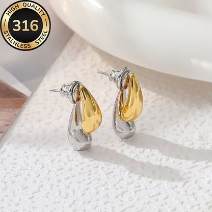 AIVEO Women's Hypoallergenic Stainless Steel KC Golden Plated (KC Golden) Teardrop Earrings - Anti-Fade Sensitive Beige Dainty Studs, Minimalist Elegant Drop Jewelry for Daily Wear, Parties & Sensitive Nose/Piercing, Year-Rou