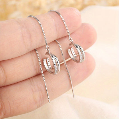 Shiny Zircon Decor Sexy Ear Cuff Threader Earrings Copper Jewelry Exquisite Female Gift Daily Casual