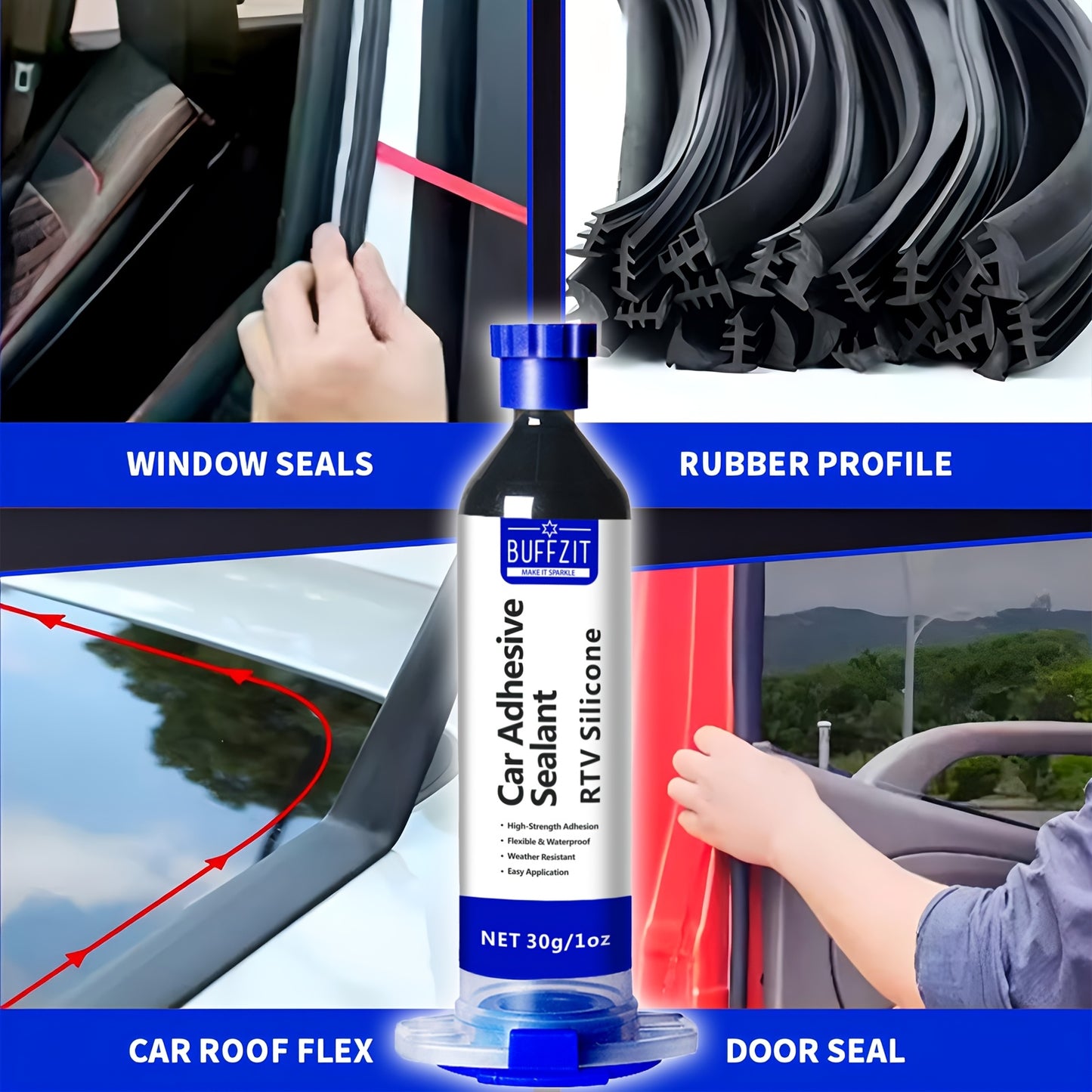 1oz RTV Black Silicone Adhesive Sealant, Waterproof, Flexible, Moisture-Proof, for Glass, Metal, Plastic, with Door Surface Application, for Automotive Wiring Protection, Silicone Sealant Waterproof