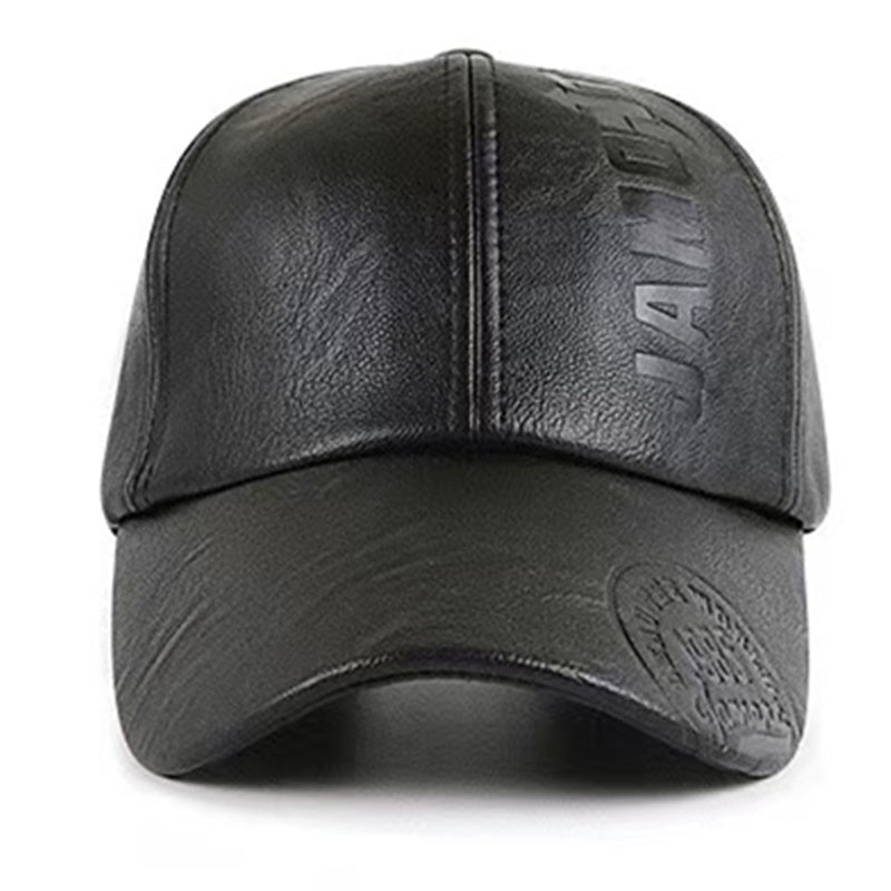 Men's High Quality PU Leather Baseball Cap with Adjustable Snap Closure - Embossed Vintage 1993 JAM Design, Black Casual Hat for Christmas & Outdoor Activities, Adjustable Baseball Cap