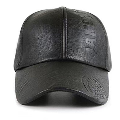 Men's High Quality PU Leather Baseball Cap with Adjustable Snap Closure - Embossed Vintage 1993 JAM Design, Black Casual Hat for Christmas & Outdoor Activities, Adjustable Baseball Cap