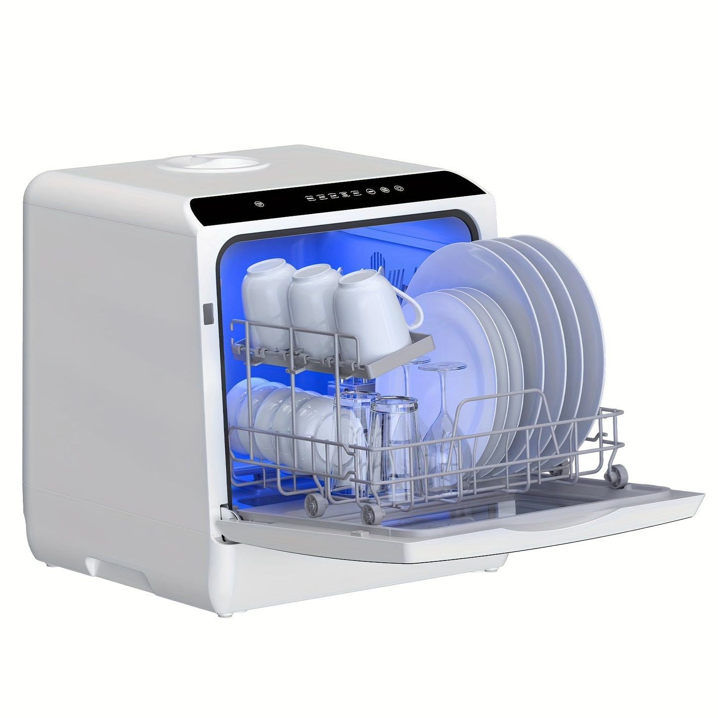 Independent Countertop Dishwasher, 5+1 Wash Programs, Built-in 5L Water Tank, Two Water Supply Modes, With Hot Air Drying And Automatic Ventilation Functions, Suitable For Homes, Apartments, And RVs.