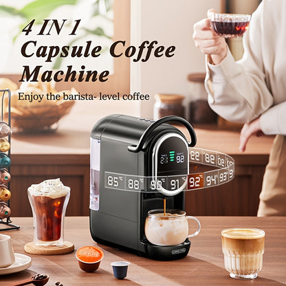 CAFELFFE 4-in-1 Capsule Coffee maker, Automatic Coffee Machine with hot & cold extraction, visual LCD panel, 7-level water adjustment. Compatible with DG/Nes Original/ground coffee/ese Pod, 19Bar. Suitable for home/office, pe