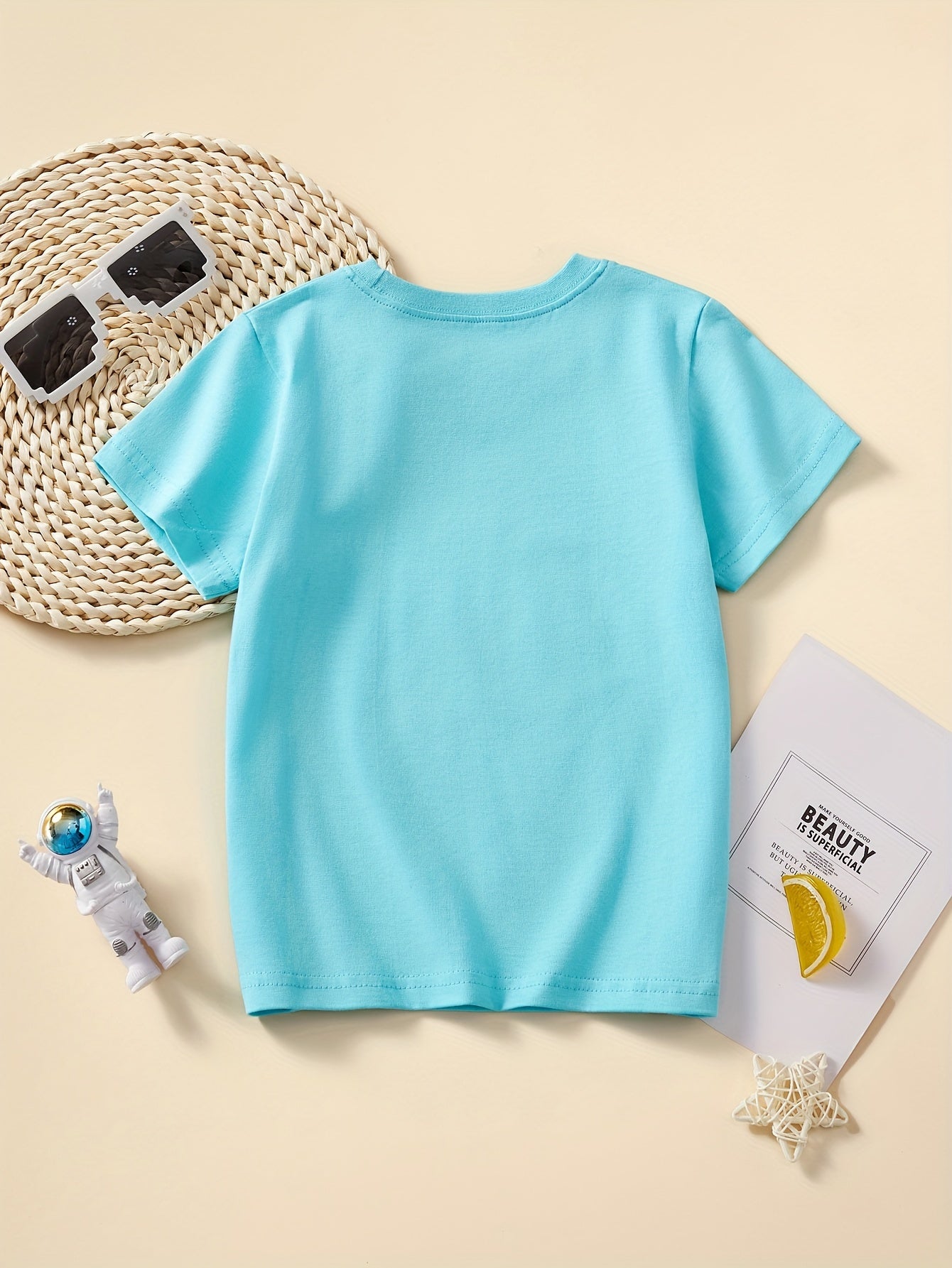 Boys' Cotton Short Sleeve T-Shirt with Cartoon Excavator Print, Breathable Summer Trend