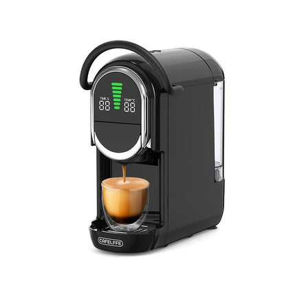 CAFELFFE 4-in-1 Capsule Coffee maker, Automatic Coffee Machine with hot & cold extraction, visual LCD panel, 7-level water adjustment. Compatible with DG/Nes Original/ground coffee/ese Pod, 19Bar. Suitable for home/office, pe