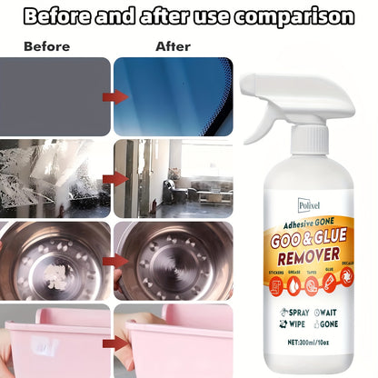 Glue Adhesive Remover, Sticker Residue Removal Spray Easily Takes Off Tape, Labels, Rubber and Film Residue from Glass & Plastic with Scraper & Towel, Wave Goodbye to Sticky Situations - 300ml/10oz