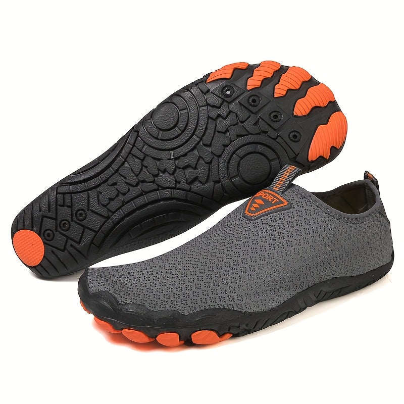 Quick-Dry Five-Toe Water Shoes for Men - Breathable, Non-Slip, Lightweight, Mesh Upper, Rubber Sole - Ideal for Beach, Swim, Hiking & Outdoor Adventures - Black & Orange Design