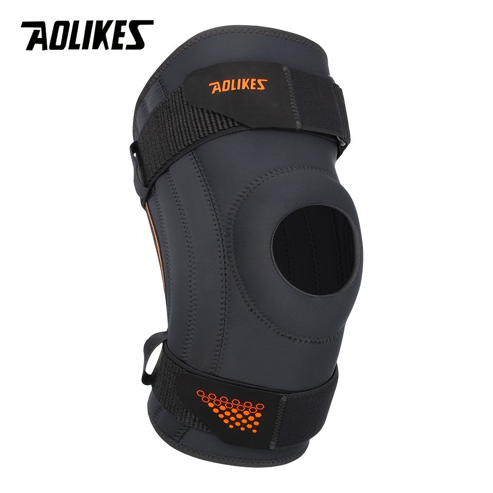 AOLIKES Unisex Spring-Loaded Knee Brace - Black with Orange Accents, Adjustable Straps & Breathable Design for Running, Sports, and Joint Support, Knee Brace for Running, Sports Knee Support, Sleek Knee Brace, Durable Knee Br