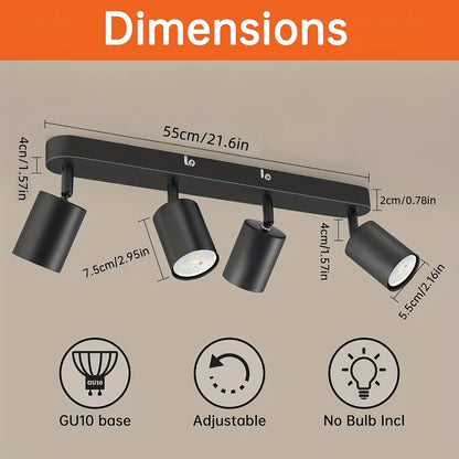 4-Head Adjustable Spotlight Ceiling Light Fixture - Modern Black Metal Semi-Flush Mount with 4 Adjustable Arms, 110-240V Hardwired, No Battery Needed, Easy Installation for Living Room, Bedroom, Office, Kitchen, Bathroom, Cei