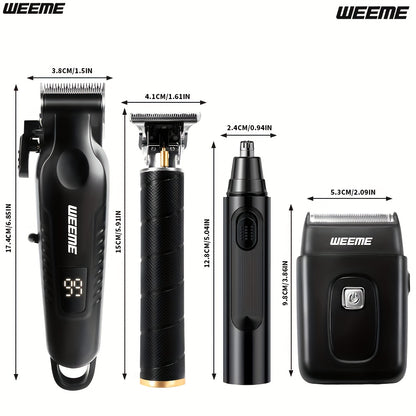 WEEME 4pcs for Man's Grooming Kit Electric Hair Clipper + Beard Trimmer + Shaver + Nose Hair Trimmer, USB Rechargeable with LCD Display | Perfect Gift for Dad, Husband, Boyfriend (Father's Day/Birthday)