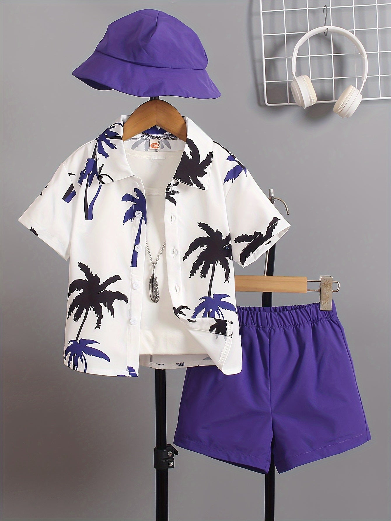 Boys' Summer Fashion Street Shirt Three-piece Set Only Selling Hats, Shirts and Shorts, Perfect for Outdoor