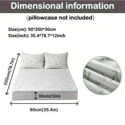 1pc 100% Bamboo Fiber Mattress Protector 250gsm - Cooling Breathable Bed Cover with 3D Air Layer, Green, Machine Washable Polyurethane Filling for Pressure Relief & Temperature Regulation, Bed Comfort Enhancement, Stylish Bed