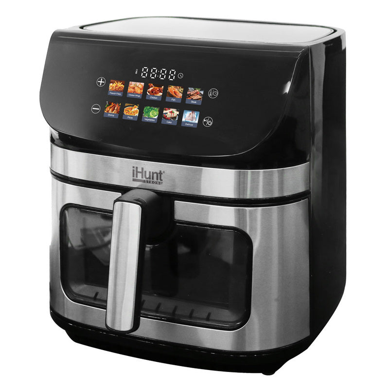 iHunt Bro Air Fryer II Ultra 9L, 2200W, Dual Heating Top-Bottom 360 Degrees, Color Touch Display, 10 Automatic Programs, Adjustable Temperature, Timer, Stainless Steel, Silver