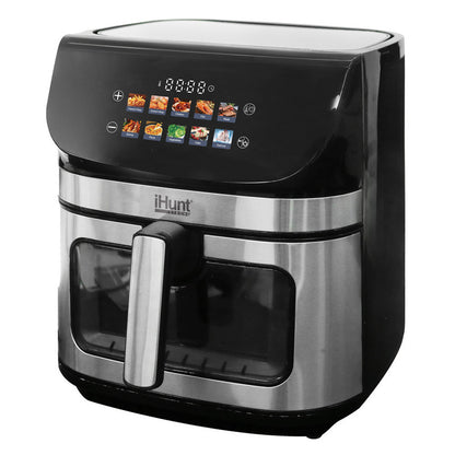 iHunt Bro Air Fryer II Ultra 9L, 2200W, Dual Heating Top-Bottom 360 Degrees, Color Touch Display, 10 Automatic Programs, Adjustable Temperature, Timer, Stainless Steel, Silver