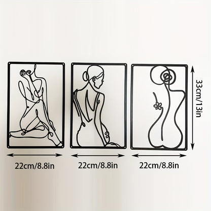 3 pcs Modern Abstract Metal Wall Sculpture - Thick Real Metal Minimalist Art for Home Decor - Single Line Design for Bedroom, Living Room, and Wall Crosses