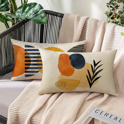 4pcs Boho Abstract Art Decorative Throw Pillow Covers - Modern Geometric, Sun & Moon Designs with Botanical Accents, Rectangular Polyester Cushion Cases for Home Decor - Machine Washable, Zip Closure (No Inserts), Decorative