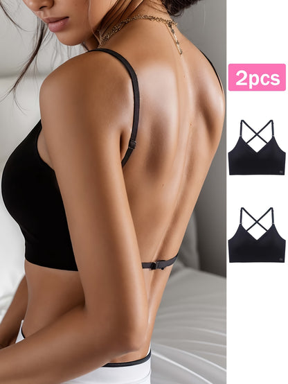 2pcs Seamless U-Backless Sports Bra Set, Breathable Comfortable Crop Top With Adjustable Straps For Yoga And Fitness