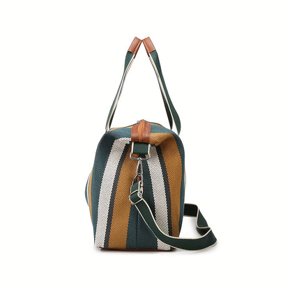 Striped Retro Short-Term Travel Bag for Women, Lightweight Handheld Luggage with Large Capacity