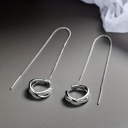 Shiny Zircon Decor Sexy Ear Cuff Threader Earrings Copper Jewelry Exquisite Female Gift Daily Casual