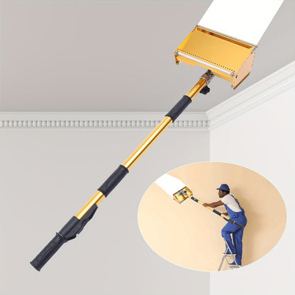 Professional Drywall Flat Finishing Box Tool with 101.6-162.56cm Adjustable Handle - Aluminum Alloy Manual Scraper, Large Capacity Putty Box, 30° Rotating Head & Double-Spring Design for Smooth Walls & Ceilings, Drywall Fini
