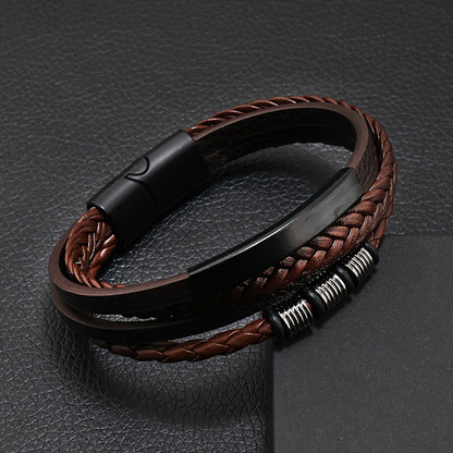 Nova pulseira masculina vintage, feita à mão, com várias camadas de contas, fecho magnético e revestimento em PU.