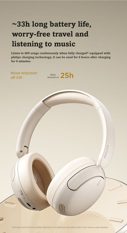 For Philips Wireless Over-Ear Headphones with ANC Noise Cancelling, 35-Hour Playtime, Foldable & Lightweight BT 5.4, USB-C Charging, High-Resolution Audio, Microphone, Heavy Bass - Ideal For Travel, Office, Mobile Phone, Comp